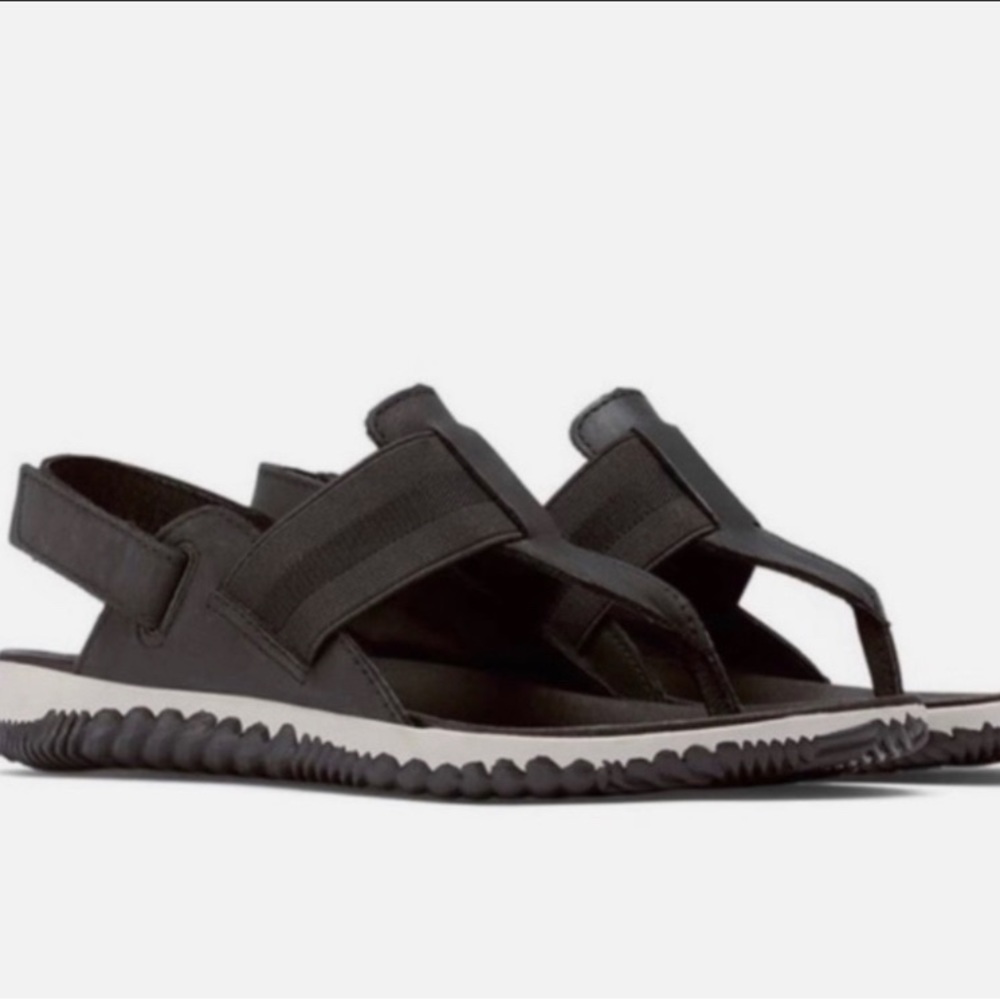Sorel Out and About black rubber sole sandals. Size 9.5